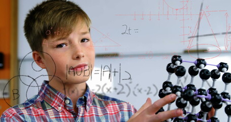 Poster - Image of mathematical formulae over smiling schoolboy