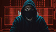 Hacker in a dark hoodie sitting in front of a monitors with Hong kong flag and background cyber security concept