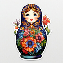 Wall Mural - Matryoshka doll drawing, Palekh painting, on a white background, sticker