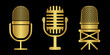 Microphone icon set. Podcast, voice or audio record, radio mic symbol. Old microphones design. Vector illustration.