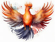 Illustration of a watercolor painting of a phoenix bird on a transparent background, 