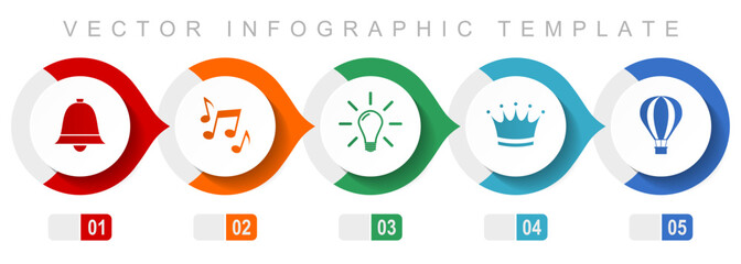 Aufkleber - Internet flat design infographic template, miscellaneous symbols such as bell, music, light bulb, crown and ballon, vector icons collection
