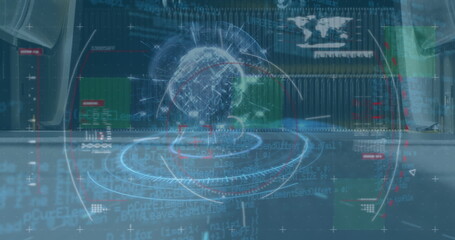 Poster - Image of financial data processing over walking women