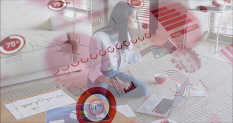 Poster - Image of statistics and data processing on grey background
