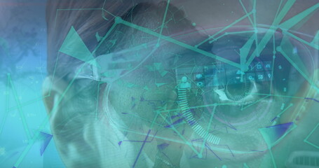 Poster - Image of data processing over caucasian man with glasses