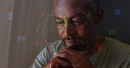 Poster - Image of network of connections and data processing over senior african american man