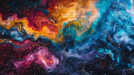 Wall Mural - A colorful painting of a galaxy with a swirl of colors