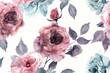 Elegant Seamless Floral Pattern with Pink and Blue Roses on White Background Ideal for Fabric, Wallpaper, Print, Wedding Design