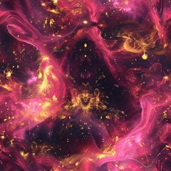 Wall Mural - A colorful, abstract painting of a galaxy with a bright pink and gold swirl