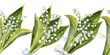 Seamless border with spring lily of the valley flowers. Watercolor illustration, handmade