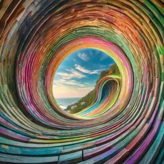 Wall Mural - a spiral tunnel, with twisting curves and vibrant colors that create a sense of depth and movement. The tunnel's hypnotic design draws the viewer in, evoking a feeling of exploration and adventure as 