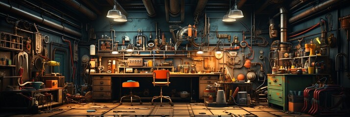 Poster - An auto mechanic works in the garage. A mechanic inspects and repairs parts before replacing them on a car, Generative AI.