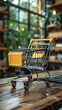 © puhimec - Miniature of a shopping cart and a laptop on a blurred background of a store.