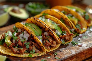 Mexican food - delicious taco shells with ground beef and home made salsa