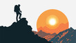 Silhouette of person hiking up steep mountain trail a