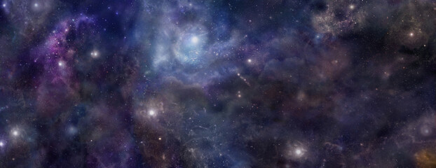 Wall Mural - deep dark outer space panoramic universe background - planets, stars, clouds, and nebula, the heaven