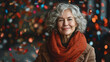 © puhimec - Elderly woman with layered hair smiles amid falling confetti at a happy event.