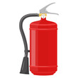 Red Dry Powder Fire Extinguisher with nozzle isolated on white background. Portable fire extinguishing equipment from fire department. Professional tool or instrument. Realistic 3D vector illustration
