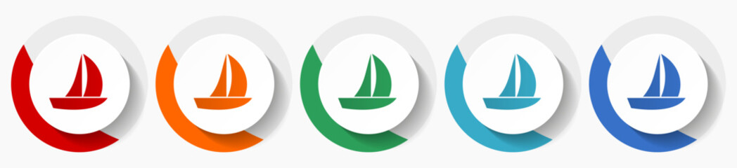 Aufkleber - Yacht vector icon set, flat icons for logo design, webdesign and mobile applications, colorful round buttons