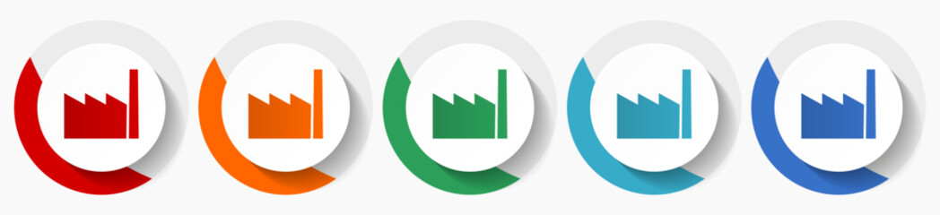 Leinwandbilder - Factory vector icon set, flat icons for logo design, webdesign and mobile applications, colorful round buttons