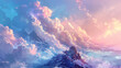 Beautiful fantasy pastel clouds agaisnt with top of hill
