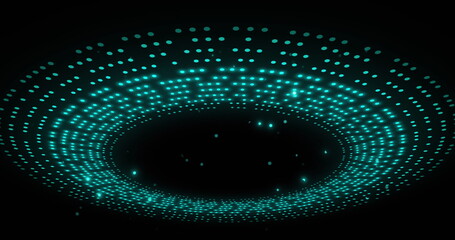 Poster - Image of spinning blue glowing circles on black background