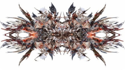 Wall Mural -   A red, orange, and black designed image featuring feathers against a white background