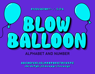 Wall Mural - Bubble font with upper and lower case letters, numbers and symbols. Cute airy turquoise glossy cartoon alphabet. Funny Typeset in 3d Y2k style. Vector bubble gum alphabet.