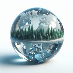 trees inside a crystal ball. 3d render. isolated on white background