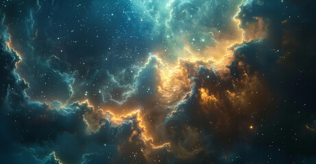 Colorful nebula galaxy space background with stars and smoke