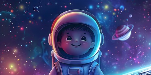 Wall Mural - a young intrepid astronaut exploring the backyard galaxy with wonder and curiosity