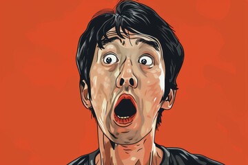 Wall Mural - Surprised man with wide-open mouth, expression of shock and amazement