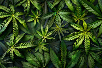 green cannabis leaves background, natural texture or pattern