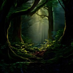 ethereal mystical forest scene with digital glow effects