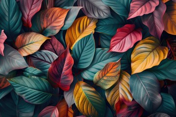 Wall Mural - Colorful Autumn Leaves Seamless Pattern Background