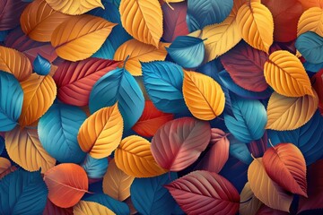 Wall Mural - Autumn Colorful Fall Leaves Seamless Background
