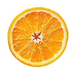 Wall Mural - Juicy Orange Slice Close-Up on White, Close-up of a vibrant orange slice, its juicy segments rich in vitamin C, presented against a stark white background with clipping path