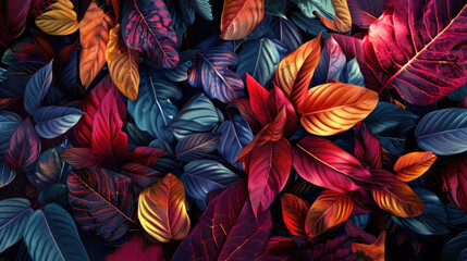 Wall Mural - Colorful Autumn Leaves Seamless Pattern Background