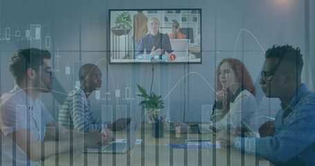 Poster - Image of statistics and financial data processing over business people