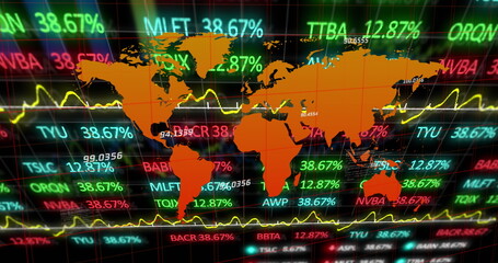 Poster - Image of data processing over world map