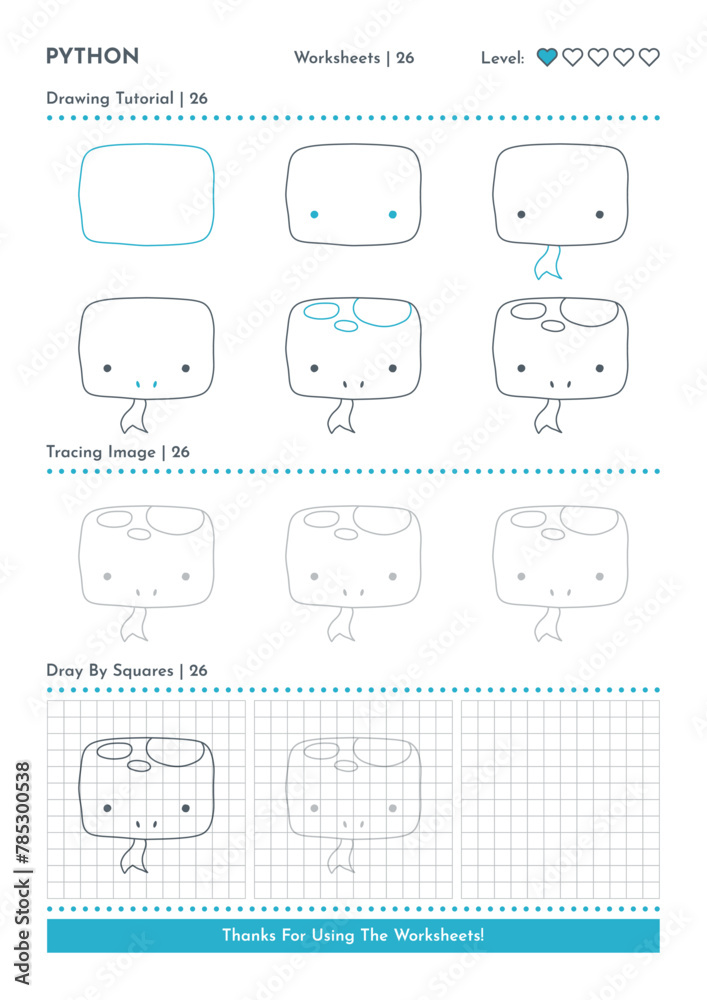 How to Draw Doodle Python, Cartoon Character Step by Step Drawing ...