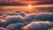 AI generated illustration of vibrant orange sunset over clouds