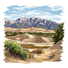 Wall Mural - A mountain range is in the background of a desert landscape