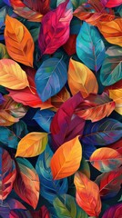 Wall Mural - Autumn Colorful Fall Leaves Seamless Background