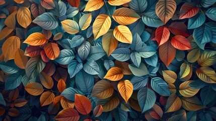 Wall Mural - Colorful Autumn Leaves Seamless Pattern Background