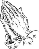 Fototapeta Konie - Praying hands Christian prayer concept in a vintage woodcut style