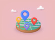 Location folded map and pin isolated. GPS and Navigation Symbol. Element for Map, Social Media, Mobile Apps. 3D Web Vector Illustrations.