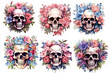 skull and roses, elegant skull with pink roses digital art,
