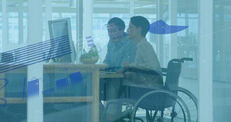Aufkleber - Image of data processing over asian businessman and businesswoman