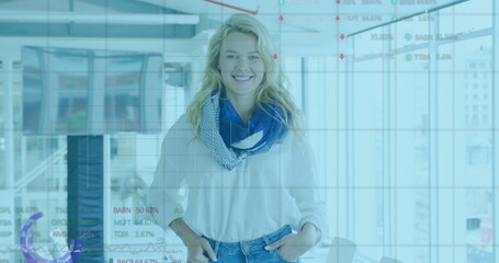 Poster - Image of data processing over caucasian businesswoman